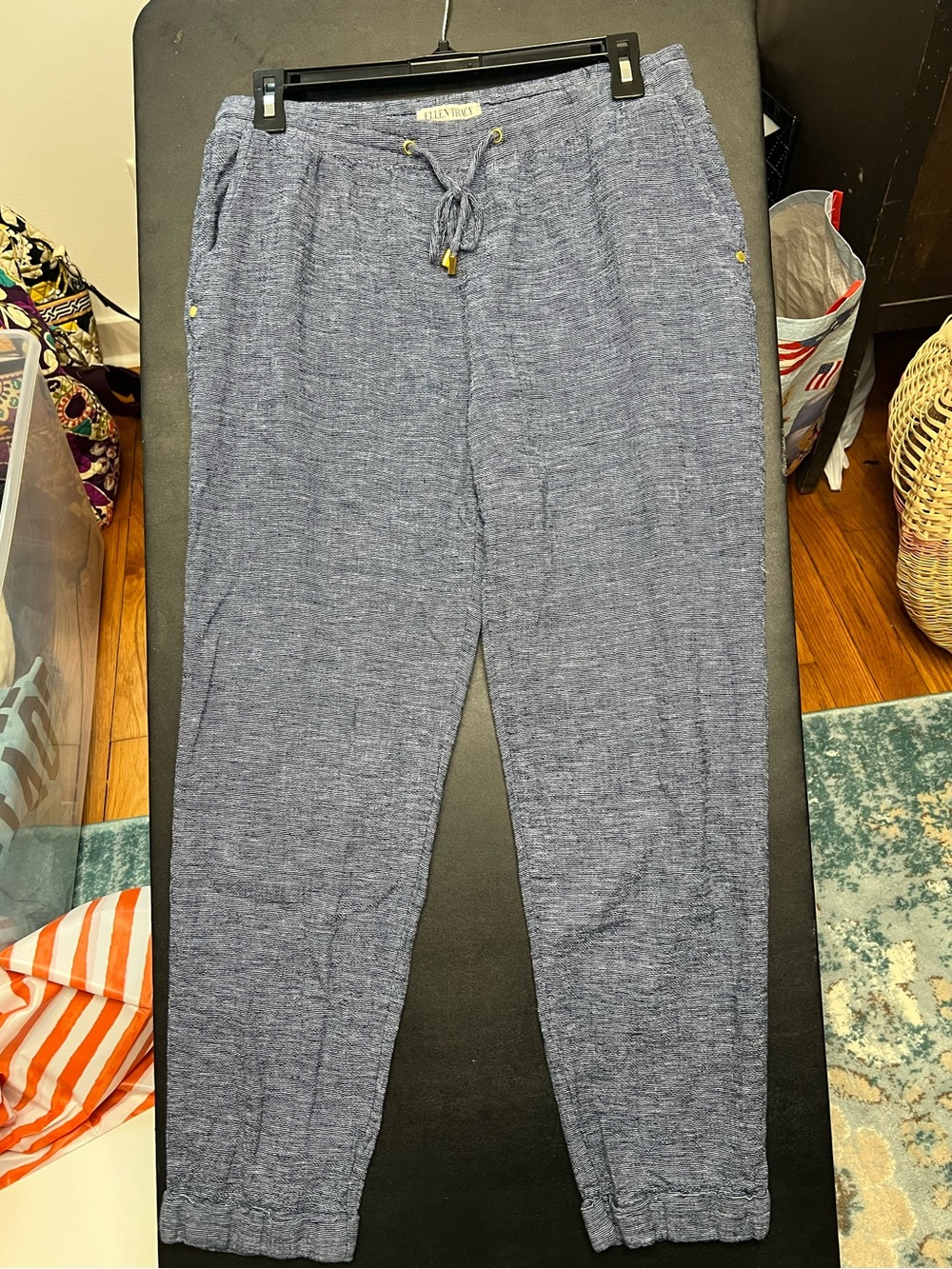 LINEN Ellen Tracy Blue Heathered Drawstring Trousers